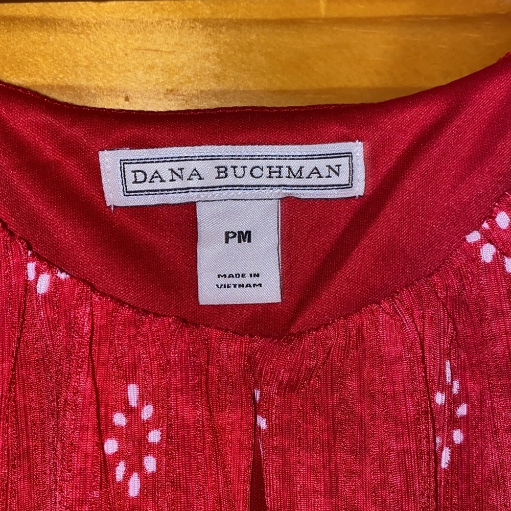 Dana Buchman Sleeveless Sharkbite Dress Red Geo long petite medium flowy women​ - Picture 2 of 16